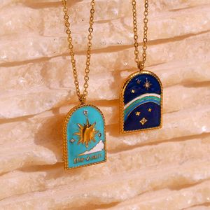 Doğrudan satış 18K altın kaplama paslanmaz çelik <span class=keywords><strong>Tarot</strong></span> kartı kolye zirkon renkli emaye sevgililer günü hediye seti - Product Image 2