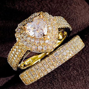 Ensemble de bijoux de mariée en forme de cœur Q109 pour femme, avec cristaux taillés en poire et strass sertis pavé, ensemble de bagues de fiançailles de luxe - Product Image 2