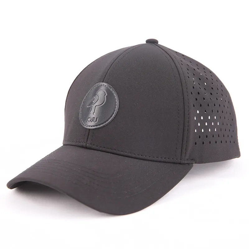 Per gli uomini Custom 5 pannello nero strutturato taglio Laser foro traforato rapido asciutto Baseball cappello Sport cappellini