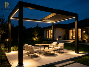 Pergola moderne en aluminium RKOVE RK-E1, revêtement poudré noir, structure rectangulaire pour jardin extérieur, résistante aux intempéries - Product Image 4
