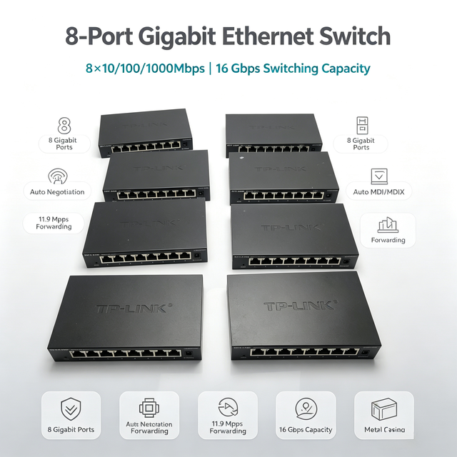 TL-SG1008D 8 Port Gigabit Ethernet Switch Green Energy Saving Metal Case Fanless Compact Desktop Network Switch 10/100/1000Mbps