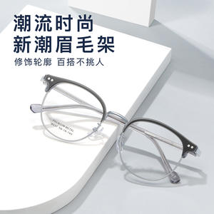 Monture de lunettes ronde en alliage Caipi 8037, plaquée or, avec fermoir interne, anti-UV, monture complète, style rétro unisexe pour adulte - Product Image 5