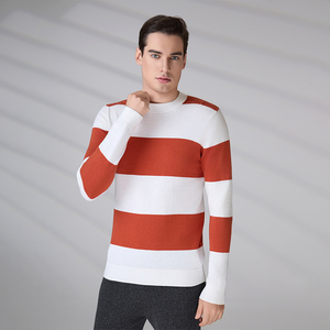 Pull tricoté rayé pour homme, manches longues, anti-boulochage, design personnalisé, collection automne-hiver, par un fabricant de tricots - Product Image 4