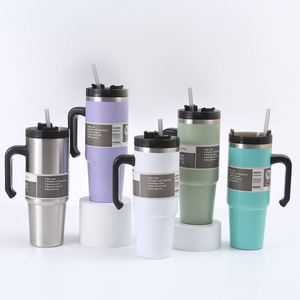 Gobelet isotherme sous vide en acier inoxydable de 30 oz à grande capacité avec poignée et paille pour voiture, idéal pour les voyages et la conduite - Product Image 4