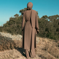 Ensemble burkini élégant personnalisé couleur cacao, tissu à séchage rapide, tunique de bain ceinturée, pantalon large, étiquette personnalisée, commande en gros pour femmes musulmanes