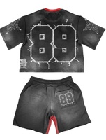 LINCLOT Distress Tshirt Short Set Vintage Patch Tshirt Set Street Wear With Star Rahinstone Tshirt Men