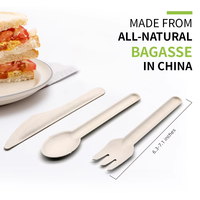Couverts jetables écologiques et compostables en bagasse, couteau, fourchette et cuillère de 7 pouces pour les fêtes