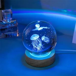 Méduse dauphin étoile de mer USB veilleuse LED boule de cristal lampe de Table 3D lune planète décor pour la maison fête des enfants anniversaire
