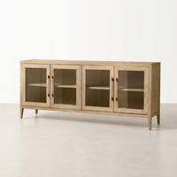 Buffet contemporain en verre français avec armoire à 4 portes en chêne massif, meuble de salle à manger