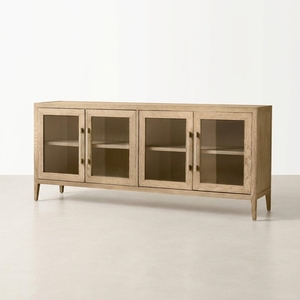 Buffet contemporain en verre français avec armoire à 4 portes en chêne massif, meuble de salle à manger - Product Image 2