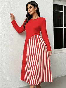 SWEET BABE ชุดเดรสแขนยาวสีแดงและสีขาวสำหรับผู้หญิง ดีไซน์เข้ารูปช่วงเอว - ชุดเดรสทรงเอสุดเก๋สำหรับทุกโอกาส - Product Image 6