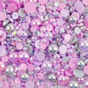 半円形パール樹脂ダイヤモンド、電気メッキネイルドリル、混合フラットパールケースDIYジュエリー樹脂アクセサリー - Product Image 4