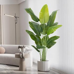 OH ARTS 高品質リアルな人工極楽鳥花植物 高さ6フィート 室内/屋外用シルク製葉っぱ グリーン フェイクパームデコレーション - Product Image 1