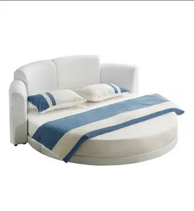 白色圆形平台床人造革发光二极管灯软垫床
