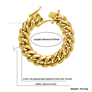 สร้อยคอและกำไลข้อมือทองชุบแท้ 14/18/22 มม. สไตล์ฮิปฮอปยุโรปและอเมริกา - Product Image 4