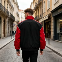 Blouson brodé F1 personnalisé pour homme, hiver, avec surpiqûres contrastantes blanches, style streetwear, col montant, coupe-vent zippé, imperméable, pour motard