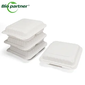 Biyobozunur MFPP Bento kutusu kare hızlı tek kullanımlık yemek kabı 3 bölmeli yemek kutusu restoran plastik kutu