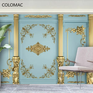 Papier peint Colomac personnalisé <span class=keywords><strong>en</strong></span> 3D, colonne romaine sculptée dorée européenne, simulation, murale de photographie KOL, décoration moderne - Product Image 3