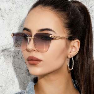 Gafas de Sol Cuadradas Sin Montura con Patillas Metálicas Huecas y Degradado, Última Moda de Lujo 2022 para Mujer - Product Image 2