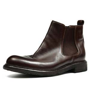 Botas de cuero genuino para hombre, altura al tobillo, punta redonda, sin cordones, suela de goma antideslizante, color sólido, impermeables, al por mayor - Product Image 1