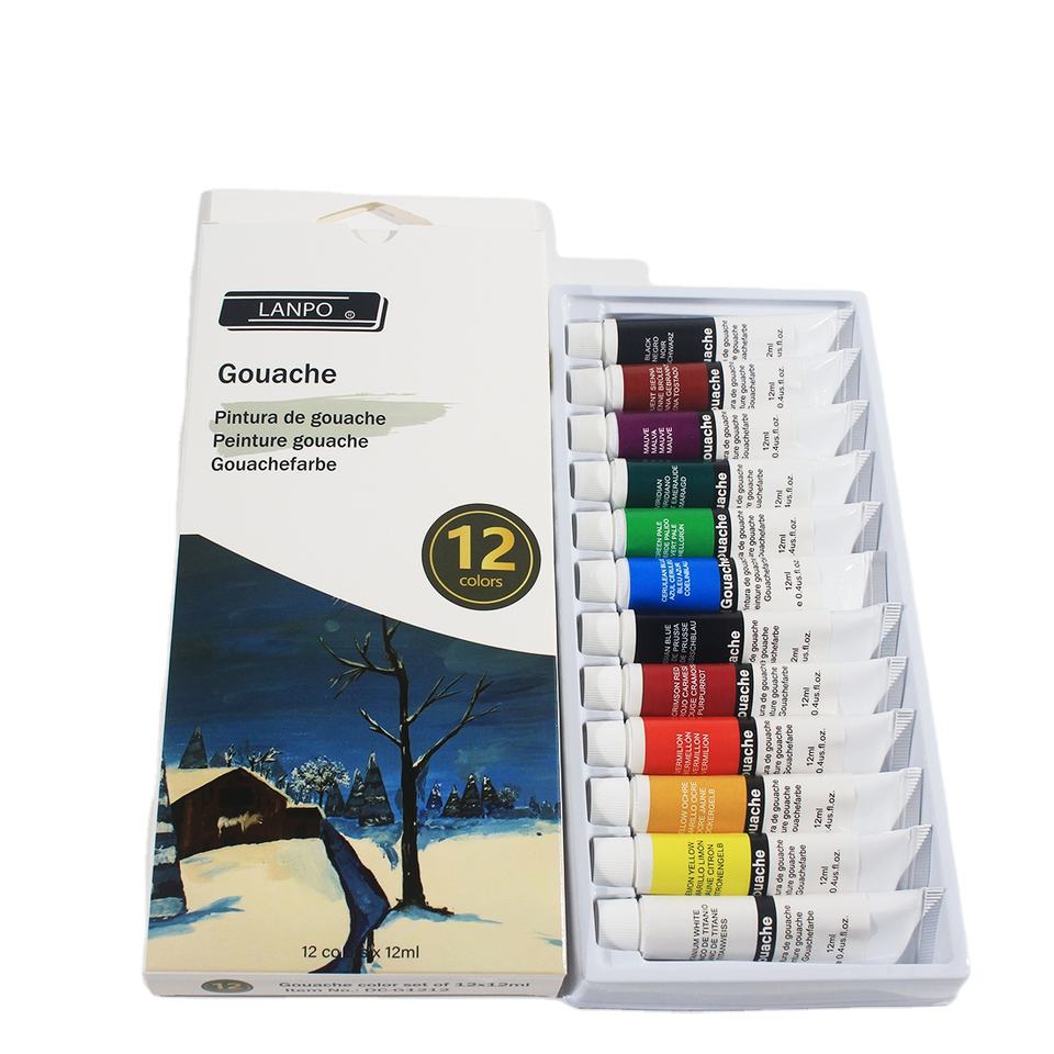 Набор цветных красок гуаши 12 цветов 12 мл в подарочной коробке
