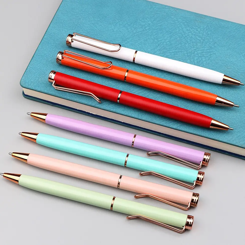 Signature and business gift Luxury metal ballpoint pen in mix colorful colors metal Aluminum rose gold ball pen