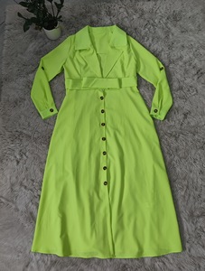 Robe chemise longue décontractée à manches mi-longues et simple boutonnage de couleur vive pour femmes et dames, robe chemise Maxi élégante, <span class=keywords><strong>2022</strong></span> - Product Image 2
