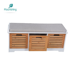 <strong>Wooden</strong> <strong>Shoe</strong> Rack <strong>Bench</strong> Cabinet <strong>with</strong> Soft Seat <strong>Cushion</strong> <strong>and</strong> 3 Louver Drawers for Entrance - Product Image 3