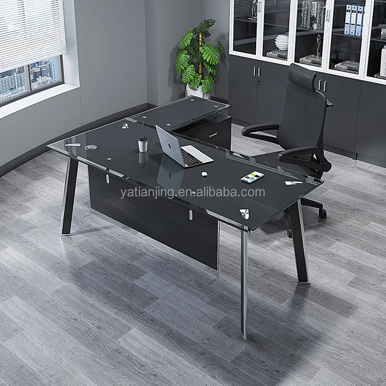 Новый стиль, офисная мебель, стеклянный стол, компьютерный стол с выдвижным ящиком