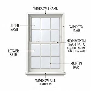 Fenêtre à guillotine simple ou <span class=keywords><strong>double</strong></span> en aluminium à rupture de pont thermique, grille américaine, pour projets d'appartements, fabrication sur mesure - Product Image 1