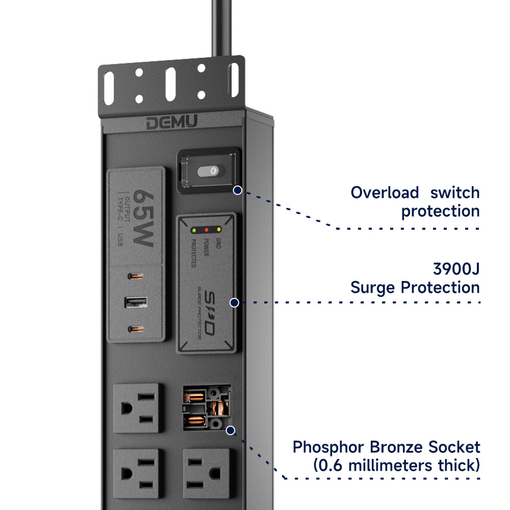 2U Server Rack Power Strip Dual Row 14 Outlet US PDU With 3900J Surge Protection Overload Switch PD 65W USB C Charging · image 3