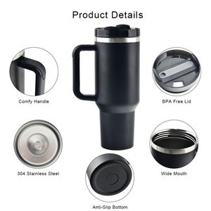 Vaso Térmico Personalizado de 40 oz, Taza de Café de Acero Inoxidable de Doble Pared con Aislamiento al Vacío, Taza de Viaje para Auto de 40 oz con Asa y Tapa con Pajita - Product Image 3