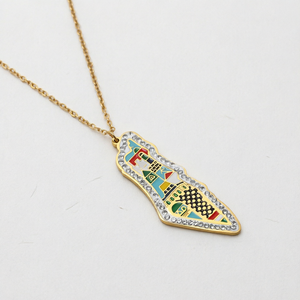 Collier pendentif Kufia avec carte arabe en acier inoxydable plaqué or 18 carats, chaîne à maillons en strass, bijoux tendance pour femmes - Product Image 1