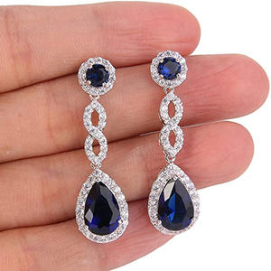 Orecchini Pendenti Blu Zaffiro E1953 da Donna con Cristalli Strass Taglio a Pera, Gioielli alla Moda per Matrimonio, Montatura in Lega di Zinco - Product Image 4