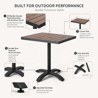 Table de salle à manger extérieure en teck avec structure en aluminium et lattes en composite bois-plastique, ensemble restaurant, tables et chaises de café en polybois