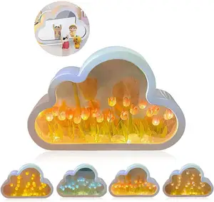 Dropshipping Product 2023 DIY Handmade Cloud Tulip Night Light With Mirror for Romantic Home Decor