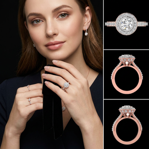 Ornate 1.53ctw Lab Grown Rose Gold Bezel Set Double Halo Diamond Engagement Wedding <b>Ring</b> Vintage <b>Crown</b> Gallery Pave Accented - Product Image 1