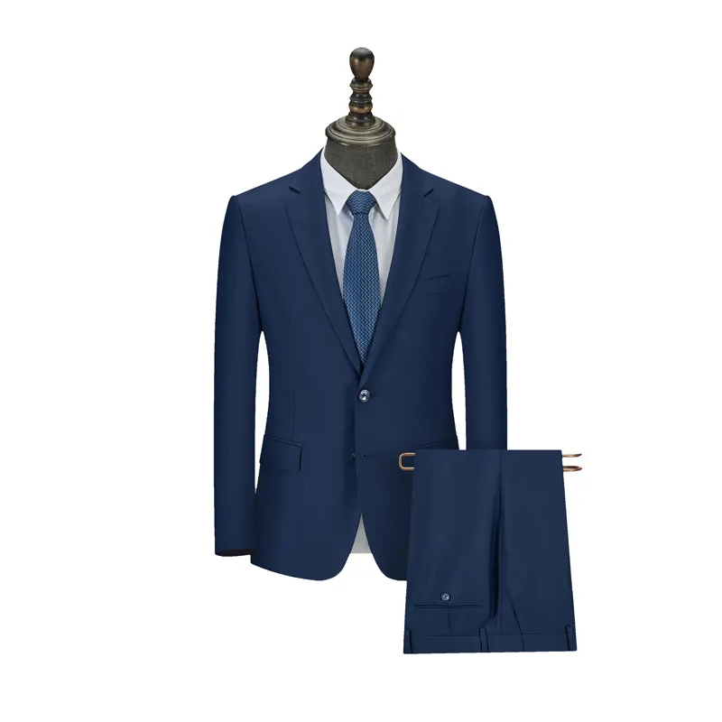 Hot Sales 77% Polyester 23% Viscose Solid Royal Blue Single Row Double Button Suit Stretch Slim Fit suit for Men