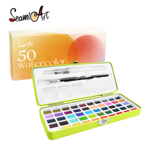 S-seamiart — ensemble de peintures aquarelles résistantes, 50 couleurs, pour artistes, avec boîte en étain et stylo à brosse à eau, Art - Product Image 1