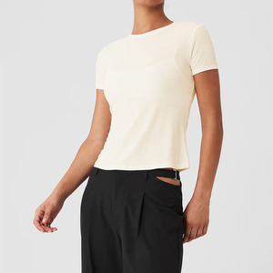 Fabrication OEM Design personnalisé <span class=keywords><strong>Tee</strong></span>-<span class=keywords><strong>shirt</strong></span> côtelé pour femmes T-shirts avec étiquette personnalisée - Product Image 1