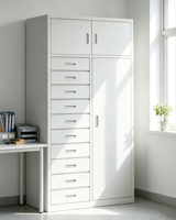 Armoire de rangement métallique Xinanda à 3 portes et 10 tiroirs, montage au sol, blanche, pour atelier, bureau, classement, rangement multi-compartiments pour outils et pièces