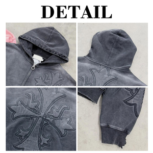 Ensemble streetwear pour homme KIingSen, sweat à capuche zippé et pantalon de survêtement, broderie 3D délavée à l'acide, respirant, hiver, tissu en molleton 400 g/m² - Product Image 6