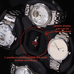 Boîte à remontoir automatique pour montres, 4 emplacements, en placage de bois de santal noir, entièrement intelligente, silencieuse et active - Product Image 2