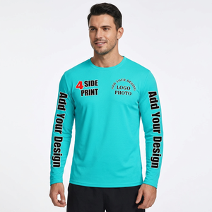 Camiseta Personalizada de Manga Larga para Hombre, 100% Poliéster, Secado Rápido, Cuello Redondo, Diseño Estampado Frontal, Corte Holgado, Color Verde Azulado, Ecológica - Product Image 5