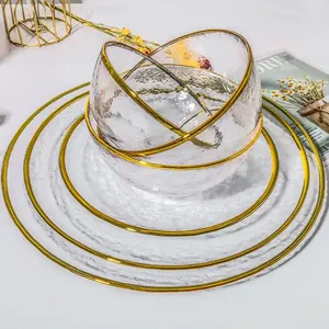 Venta al por mayor Plaat Vajilla Plattes Placa Cena Piatto Gold Rim Dish Plaka Clear Glass Charger Plate Piring Set - Product Image 3