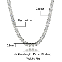 DE Chic 9mm Chaîne à maillons en laiton plaqué or 18 carats, sertie de zircons baguette et de cristaux cubiques, style mode éblouissant, unisexe, pour soirée