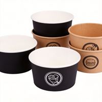 Logo Kustom Produsen OEM Kemasan Coklat Sekali Pakai dengan Tutup untuk Mie Nasi Makanan Panas Salad Sup Mangkuk Kertas Kraft Hitam
