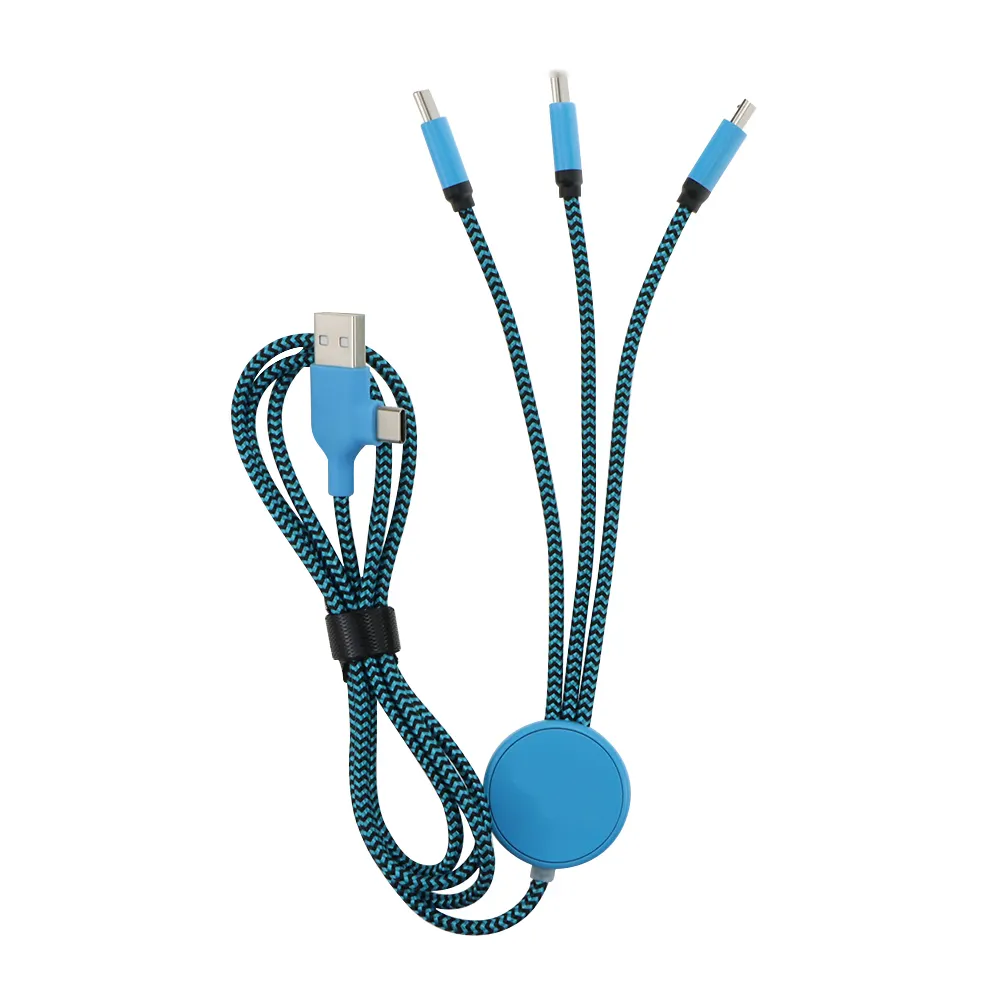 Нейлоновый Плетеный Пользовательский логотип Multi Usb 3 в 1 двойной вход зарядный кабель для Micro USB Type C для подарка
