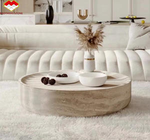 Plinthe en marbre Plateau de table basse en ciment Table centrale en béton Socles ronds en pierre de marbre travertin - Product Image 4