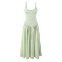 Robe longue d'été décontractée pour femme, 2 coloris, bretelles spaghetti, sans col, tissée unie, tendance, en promotion